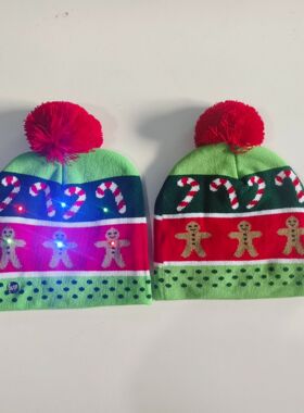 Christmas Hat with LED Colorful Light Adult Jacquard Hat Kn