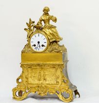 Western Antiquity France 1850 Classic copper and gold portrait art mechanical seat clock