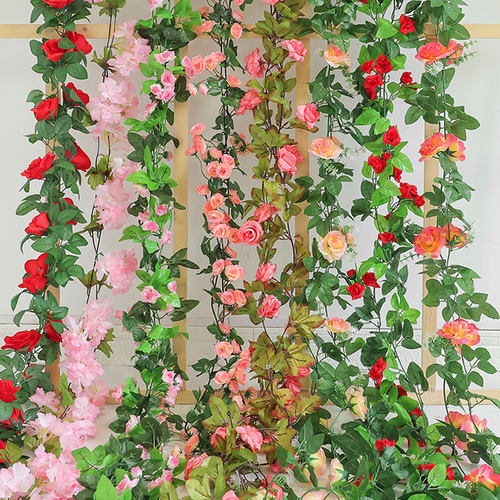 仿真玫瑰花藤假花藤条缠绕客厅空调水管道遮挡装饰塑料花藤蔓植物 - 图2