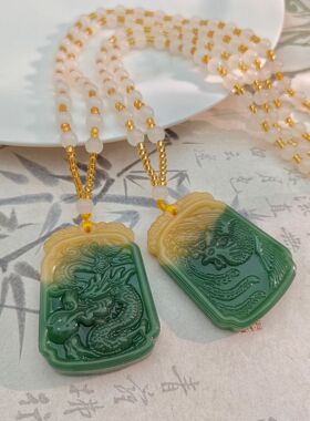 琉璃龙凤双色民族秋冬风毛衣链仿玉项链吊坠热卖项链饰品