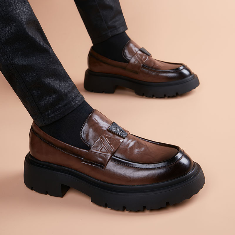 豆豆鞋男一脚蹬休闲皮鞋男款真皮商务正装内增高厚底英伦风乐福鞋,淘宝优惠券,粉丝福利购,淘宝优惠卷