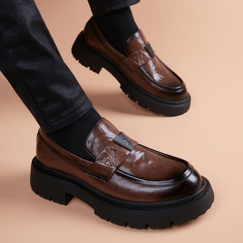 豆豆鞋男一脚蹬休闲皮鞋男款真皮商务正装内增高厚底英伦风乐福鞋,淘宝优惠券,粉丝福利购,淘宝优惠卷