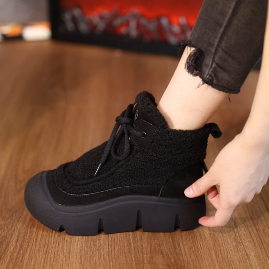 羊羔毛短靴马丁靴厚底雪地靴女2024年加绒保暖高帮鞋休闲妈妈棉鞋,淘宝优惠券,粉丝福利购,淘宝优惠卷