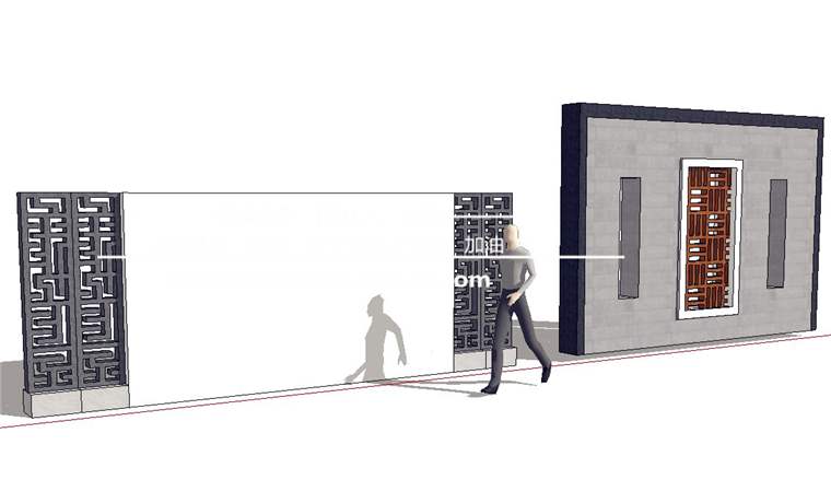 SU模型中式岭南风情徽派建筑组件马头墙景墙围墙入口标识skp草图 - 图3