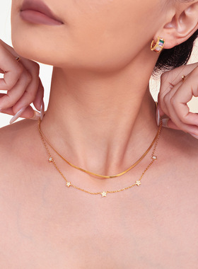 简约满天星钛钢镀金锁骨链套装