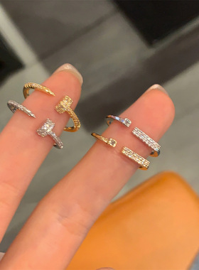 电镀锆石钉子开口食指戒女