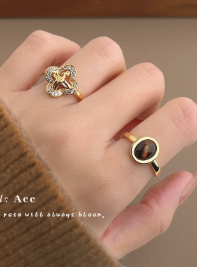 复古轻奢老钱风镂空开口戒指女