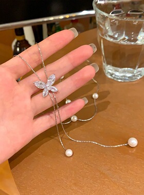 韩系闪锆蝴蝶珍珠吊坠锁骨链