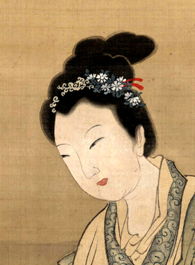 明 唐寅 红叶题诗仕女图 仿古画名画真迹复制品挂轴古代卷轴玄关
