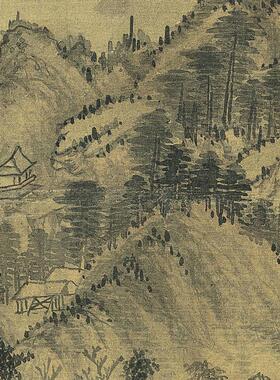 清 王时敏 仿黄子久山水图 条幅卷轴山水画名画真迹复制品玄关画