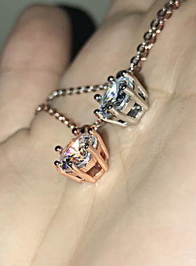 镀仿18k金仿莫桑石经典六爪2克拉仿真钻石女清新简约锁骨链吊坠项