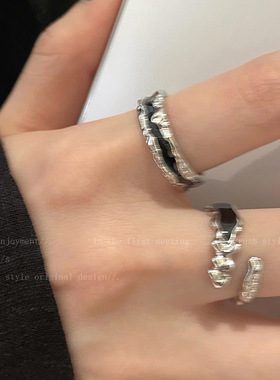 黑色滴釉开口戒指女夏ins小众高级感设计食指戒时尚个性百搭指环