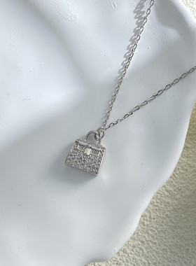 轻奢包包项链女镀18k玫瑰金镶钻康康包吊坠锁骨链百搭项饰品