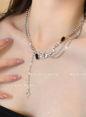 金属嘻哈珍珠流苏项链女小众高级设计感颈链甜酷辣妹风精致锁骨链