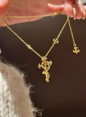 蛇年高级感权杖灵蛇项链鸢尾花十字架轻奢小众冷酷毛衣链戒指套装