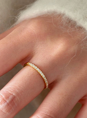 S925纯银极细排钻戒指女轻奢精致高级感极简风小众百搭可叠戴指环