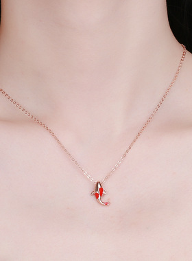 S925纯银转运锦鲤手链女韩版简约时尚红绳项链耳钉三件套银饰品