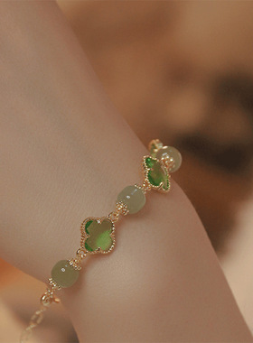 绿野仙踪*天然和田玉手链ins小众设计四叶草幸运手链送礼闺蜜