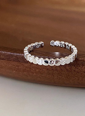 s925纯银熔岩方块肌理戒指女ins小众设计不规则几何素圈开口指环