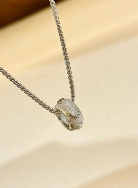 纯银s925布家风拉丝工艺路路通项链镶钻复古设计时尚锁骨链