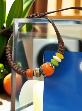 新款手工编织小众复古单圈手绳ins风可调节 极简陶瓷小清新秋冬款