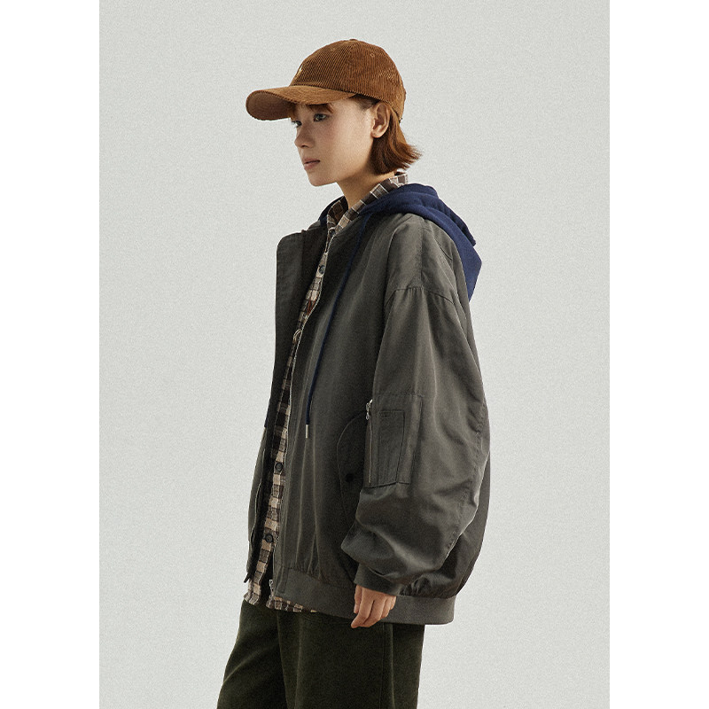 GoodNorth美式复古假两件棒球服外套男女同款中性风宽松连帽夹克,淘宝优惠券,粉丝福利购,淘宝优惠卷