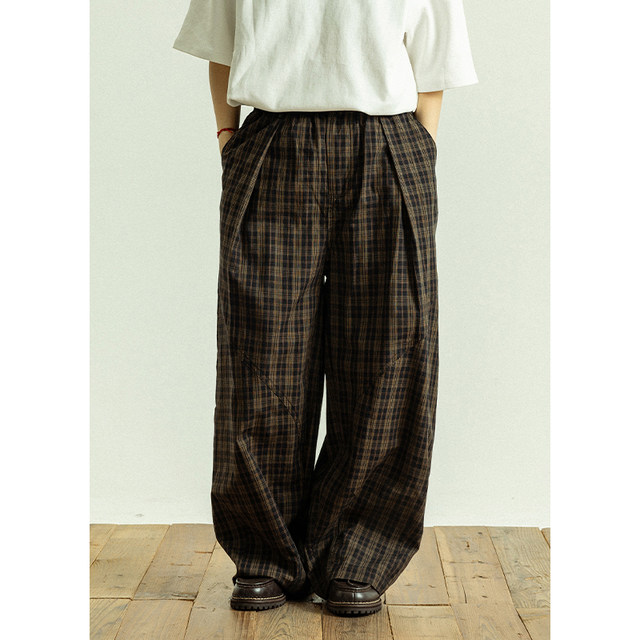 GoodNorth ຍີ່ປຸ່ນ ກາງເກງ retro plaid ບາດເຈັບ