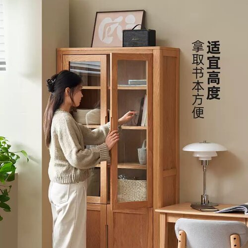 实木书柜多层置物柜北欧靠墙柜子客厅书橱橡木组合收纳柜 - 图0