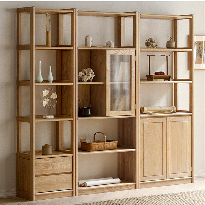 实木组合书柜橡木新中式落地书架日式简约收纳置物架博古架隔断柜,淘宝优惠券,粉丝福利购,淘宝优惠卷