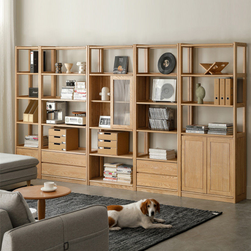 实木组合书柜橡木新中式落地书架日式简约收纳置物架博古架隔断柜,淘宝优惠券,粉丝福利购,淘宝优惠卷