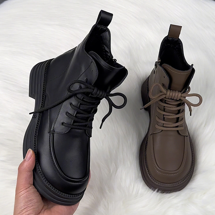 品牌清仓马丁靴女2025秋冬款英伦爆款厚底加绒黑色短靴女百搭单靴 - 图0