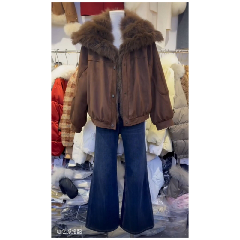 K5282/5293冬巴恩风麂皮绒狐狸毛大翻领90白鹅绒羽绒服女保暖外套,淘宝优惠券,粉丝福利购,淘宝优惠卷