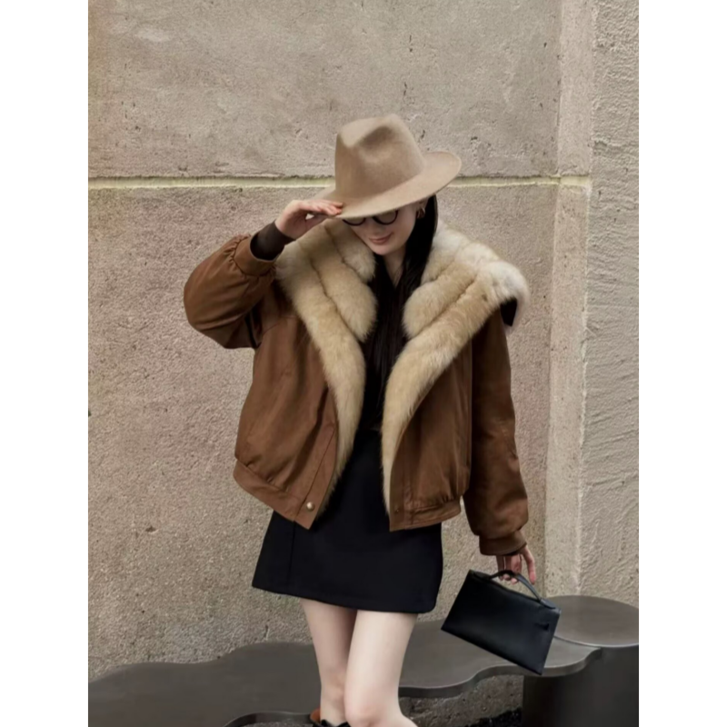 K5282/5293冬巴恩风麂皮绒狐狸毛大翻领90白鹅绒羽绒服女保暖外套,淘宝优惠券,粉丝福利购,淘宝优惠卷