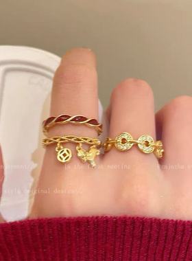 金色小马铜钱开口戒指本命年