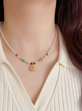 欧美轻奢亮片福袋珍珠锁骨链