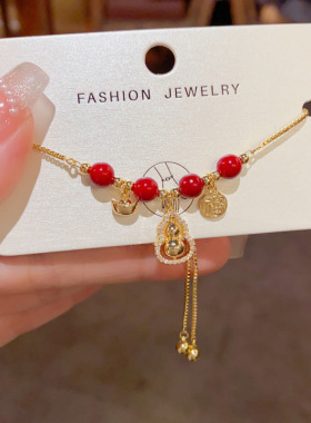 小众气质时尚轻奢红色串珠葫芦抽拉式手链女个性简约百搭手饰