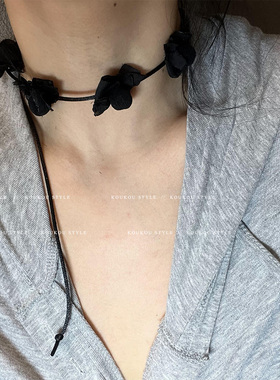 抽拉绳可调节黑色花花choker个性