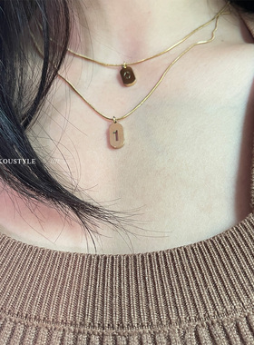 幸运数字项链锁骨链女不锈钢颈链不褪色钛钢choker吊牌蛇骨链细