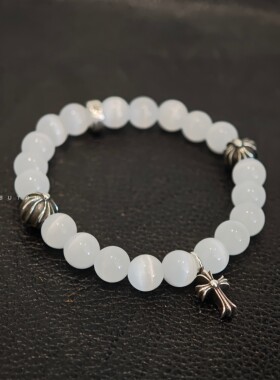 白色猫眼串珠手串手链礼物情侣款