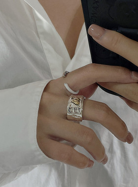 心形韩国925纯银肌理戒指男女