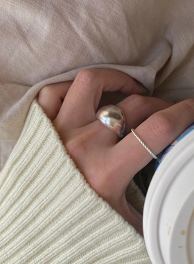 S925纯银古法磨砂开口包包戒指