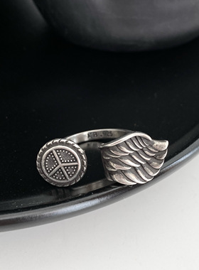男925纯银泰银嘻哈翅膀反战符号