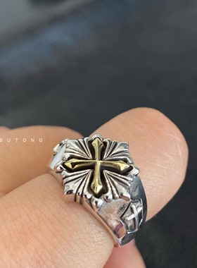 十字架花纹925银纯银戒指欧美男
