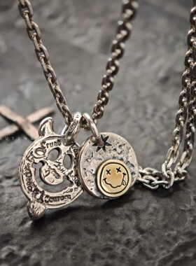 925纯银小怪兽笑脸吊坠情侣项链