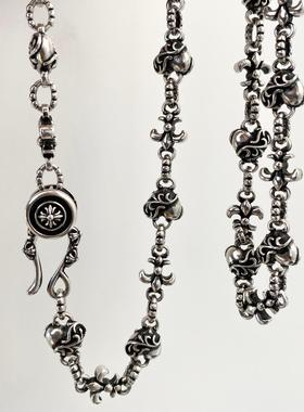 925纯银藤蔓爱心船锚重工男项链