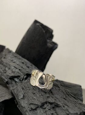 不同银匠925纯银翅膀嘻哈男开口