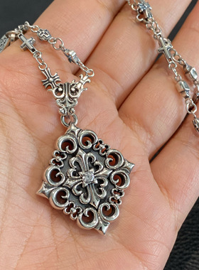 欧美925纯银十字架多元素项链男