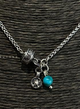 新中式绿度母松石麻花银项链男女