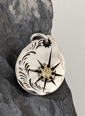 精工手作唐草花射线飞鹰纯银吊坠