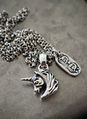 独角兽925银马吊坠项链本命年